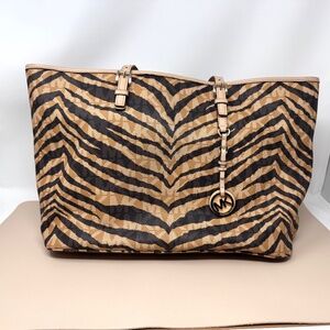 Michael Kors Tan and Black Zebra Print Tote Bag/Laptop Bag
